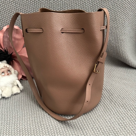 MANSUR GAVRIEL Biscotti Tan Drawstring Champagne Bucket Bag Purse - Picture 3 of 15